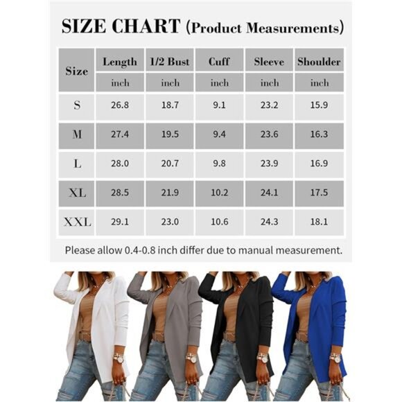 Women's Casual Long Sleeve Knit Blazer: Solid Color Open Front Office Jacket - Picture 5 of 7